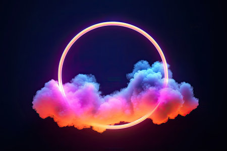 High technology abstract digital background, with glowinf neon circle and cloudsの素材