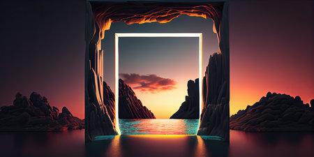 Futuristic empty neon background. High tech lines, studio product, future cyberspace conceptの写真素材