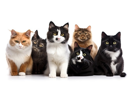 Cats lying together, pet frie in a row, pet friendsの素材