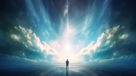 alone man looking at heavenの素材