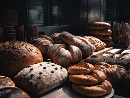 fresh baked bread in store, ai generativeの素材