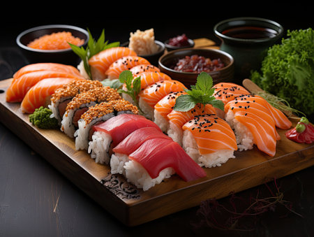 Plate with fresh sushi dishの素材