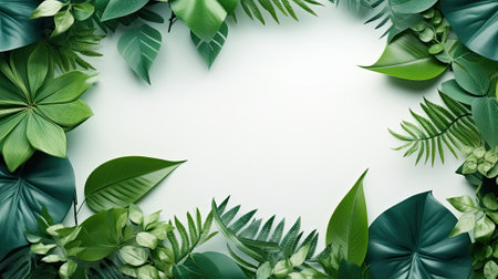 tropical leaves greenery with green tropical leaves, frame with copy space