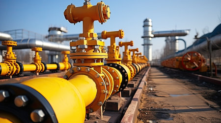 Oil pipes and valves at refinery plantの素材
