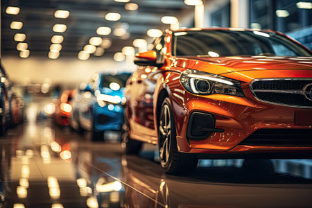 Row of new cars at shopの素材
