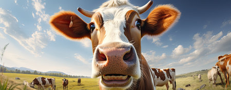 crazy cow on idyllic pastureの素材