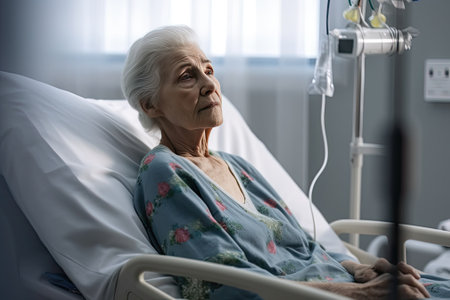 Senior woman in hospital roomの素材