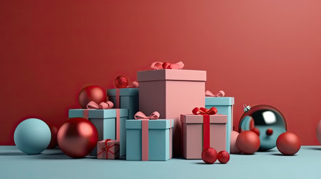 pile of Christmas gifts with festive decorationsの素材