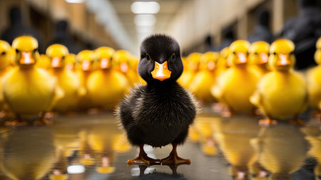 diversity and a stand out concept with little black and yellow ducksの素材