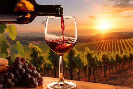 Red wine testing on vineyardの素材