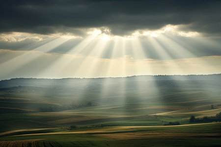 landscape with divine sun rays.の素材