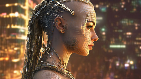 portrait of cyberpunk hacker, data analysis concept, ai generativeの素材