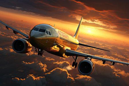 passanger plane in sunset light