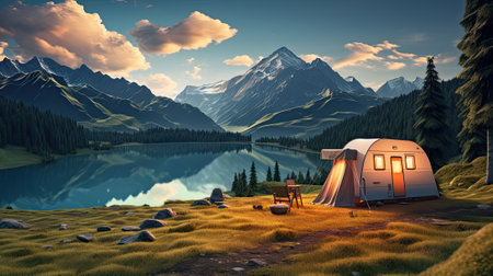 Camping in mountines at summerの素材