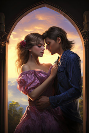 pair, romantic illustration for lovestory, book, woman beautiful love romanceの素材