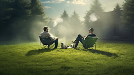 people sitting on the grass and talking, spring sunny dayの素材