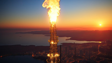 illustration of natural gas industry, factory in backgroundの写真素材