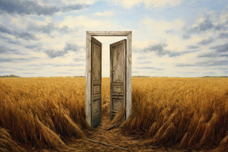 Door in the field, portal to other worldの素材