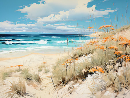 Sand dunes and sea at summer dayの素材