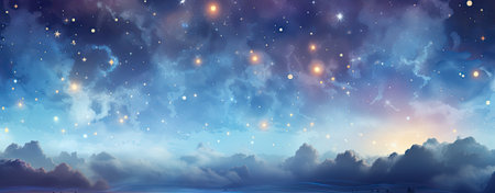 strarry sky with clouds, web banner formatの素材