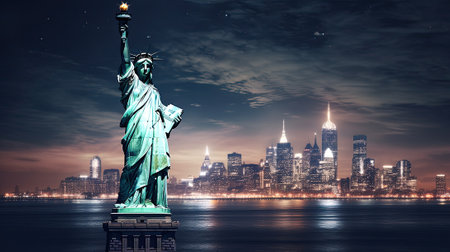 Statue of liberty at nightの素材