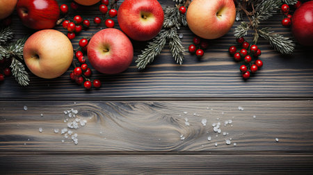 Christmas food border, Christmas garland with aaplesの素材