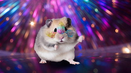 Disco hamster at Christmas or new year partyの素材