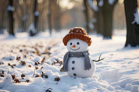 cure funny Snowman under snow in parkの素材