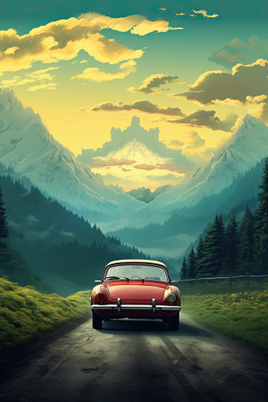 travel concept, colorful retro style graphics, summer vacational journeyの素材