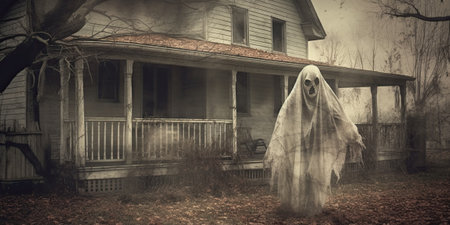 Halloween spooky scene with ghostの素材