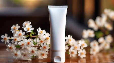 Camomile cream mock up with white tubeの写真素材