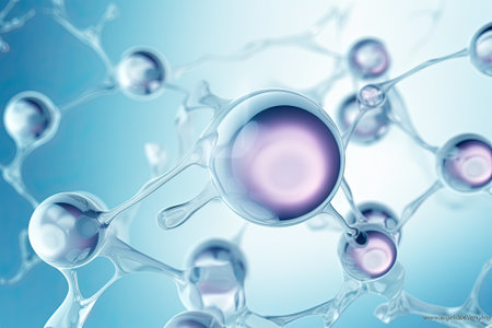 Transparent macro bubbles, science cosmetic, 3D Collagen serum and vitamins, hyaluronic acid skin care solutions with cosmetic advertising backgroundの素材