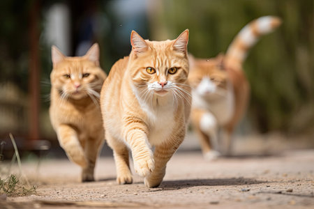 Running happy cats family, generative aiの素材