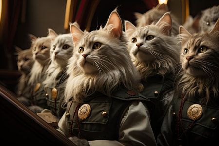 Cats in auditorium looking attentivelyの素材