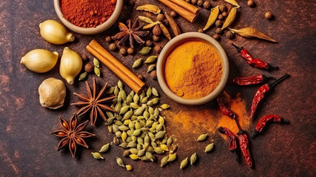 Colorful spices for cooking, top viewの素材