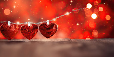 valentines day defocused background with red heartsの素材