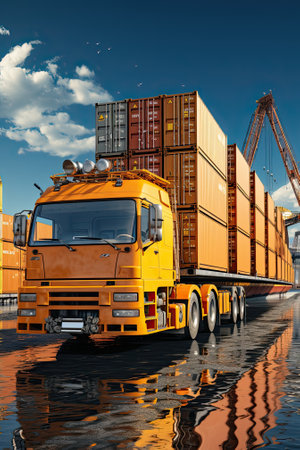 Modern System transportation and logistic import export and transport industry of truck container cargo shipの素材