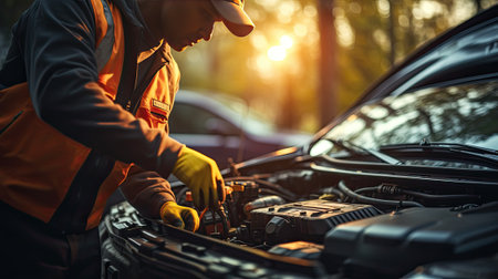 Car mechanic working in repairshopの素材