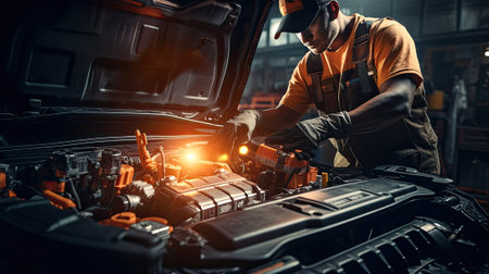 Car mechanic working in repairshopの素材