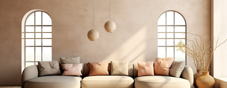 Loft home interior, living rooom in neaural beige colorsの素材