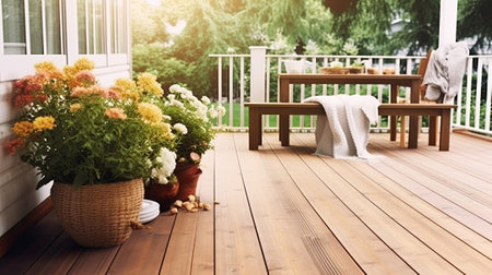 Modern luxury porch, terrace in summer gardenの素材