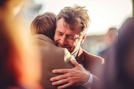 hugs day, man and a woman hugging each other in a warm embraceの素材