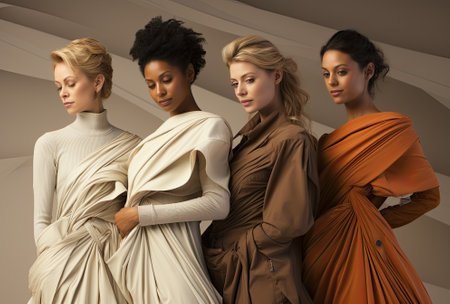 Group of happy women in fall colored clothingの素材