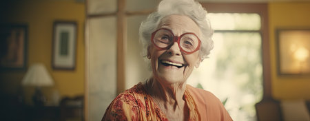 happy senior woman in nursing home.の素材