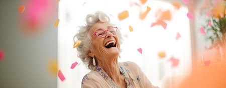 happy senior woman in nursing home.の素材