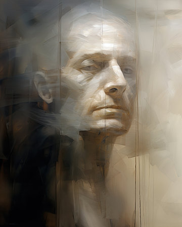 Canva with abstract painting of manの素材