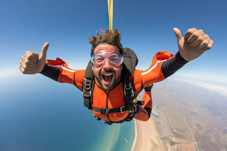 Man skydiving, selfie made in the sky hight aboveの素材