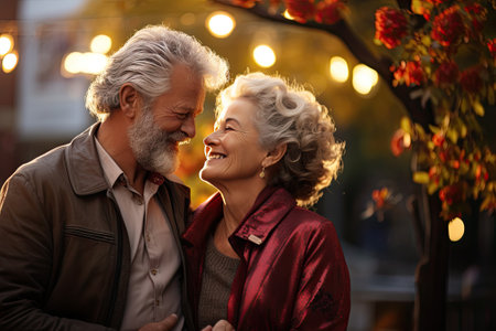 Happy loving mature couple outdoorの素材