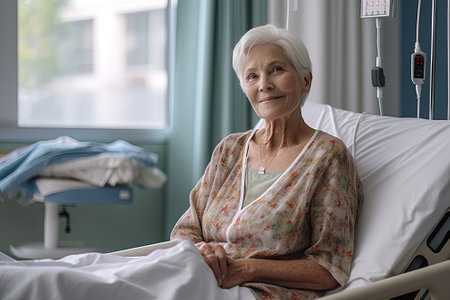 Senior woman in hospital roomの素材