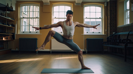 Mobility stretches man stretching himselfの素材